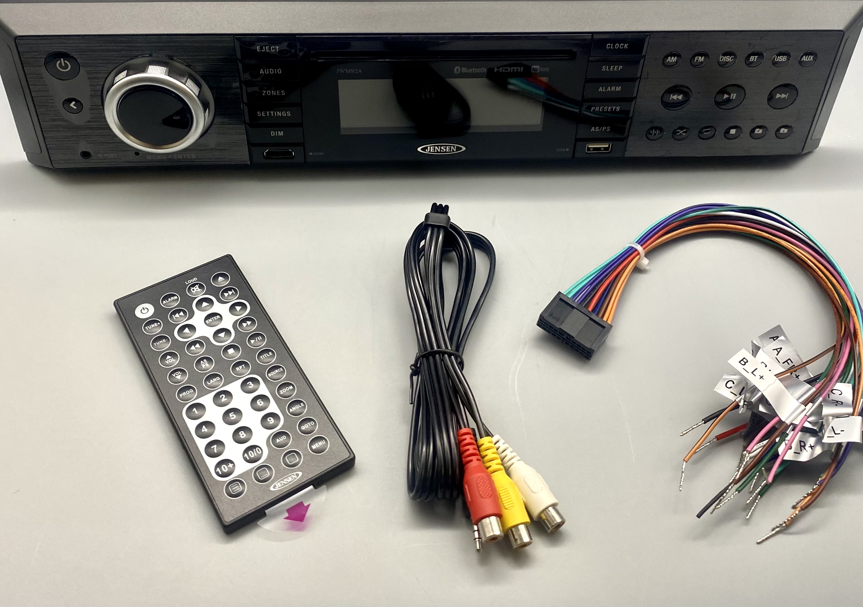 JENSEN Theater-Style DVD/USB/HDMI/Bluetooth/App-Ready Wallmount Stereo. Direct replacement for JWM90